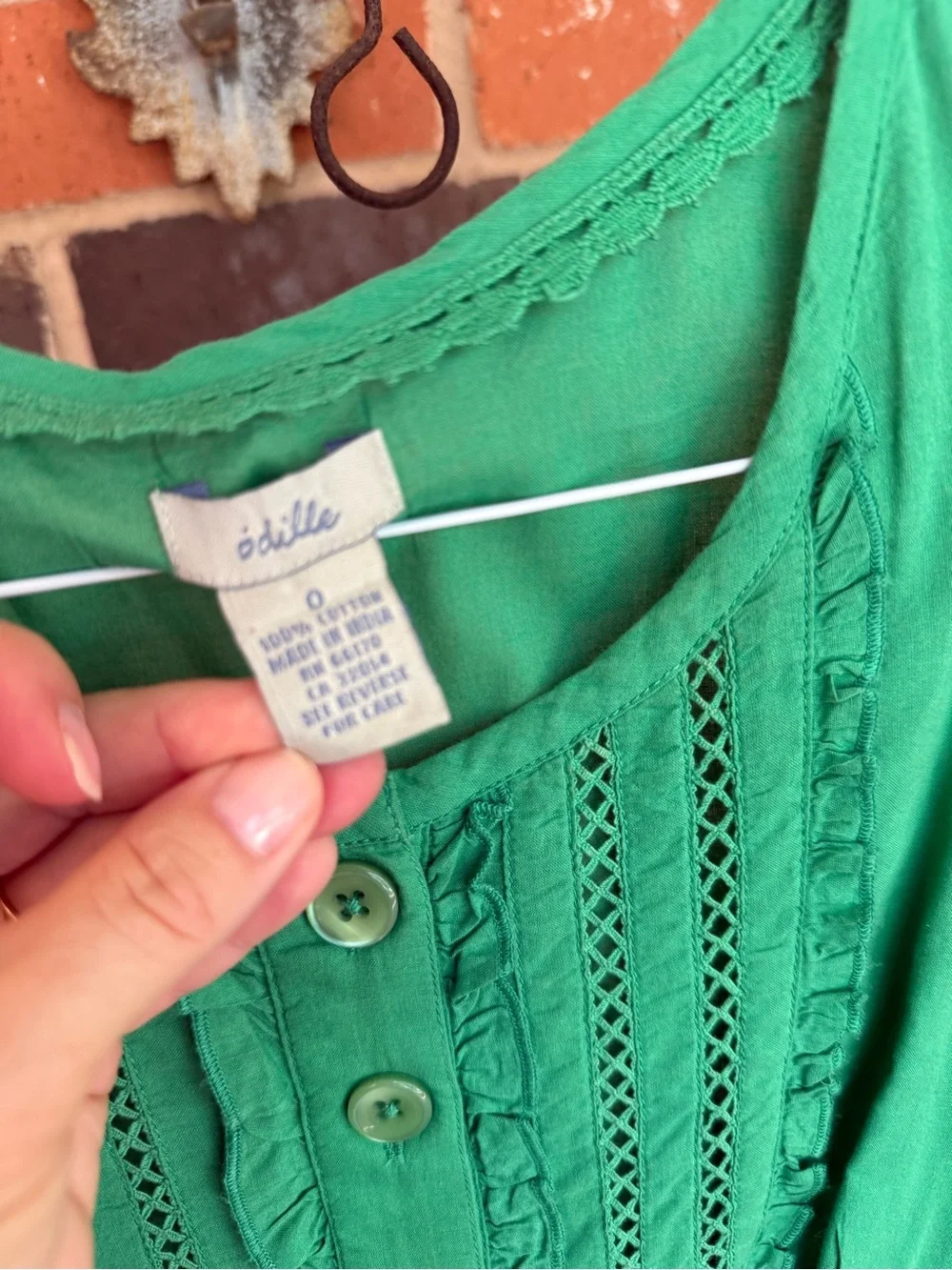 Anthropologie Emerald Green Crochet-Trim Sleeveless Button Tank